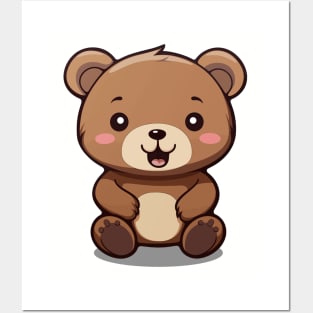 Cartoon Cute Kawaii Adorable Brown Bear Posters and Art